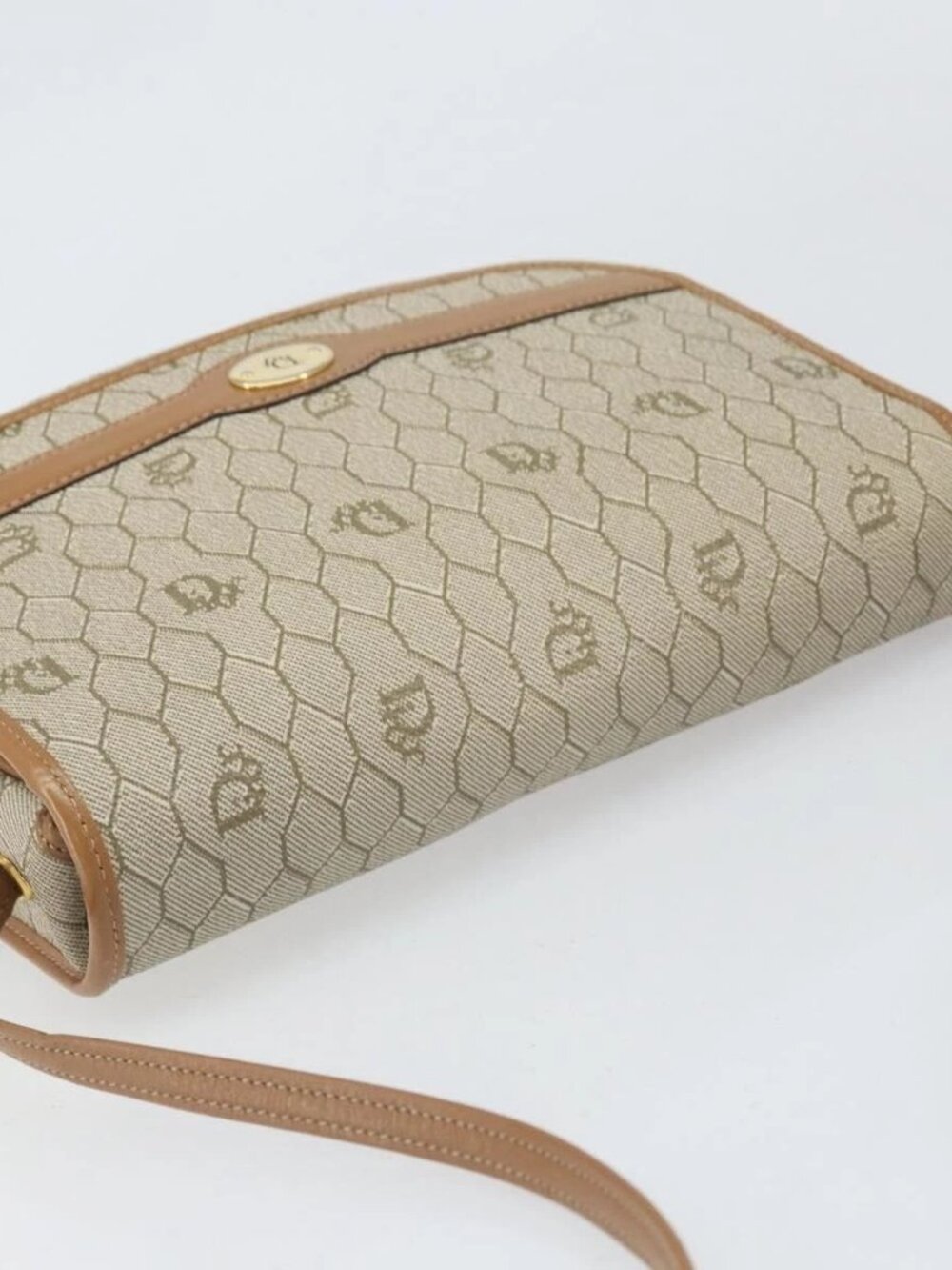Christian Dior Honeycomb Canvas Shoulder Bag PVC Beige Gold Auth ka2352 - Picture 6 of 15